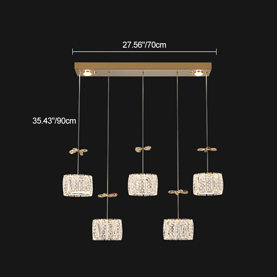 Modern Luxury Crystal & Stainless Steel Raindrop Cylinder Petal LED Chandelier Island Light For Dining Room & Living Room