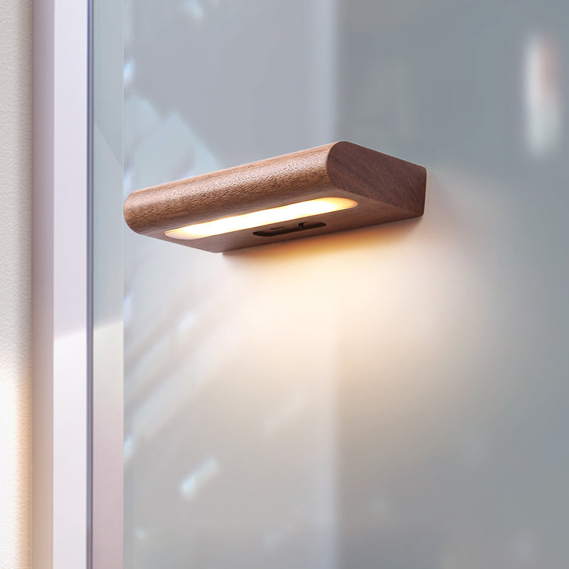 Contemporary Nordic Rechargeable Wood & Plastic Rectangular LED Wall Sconce Lamp Night Light For Bedside