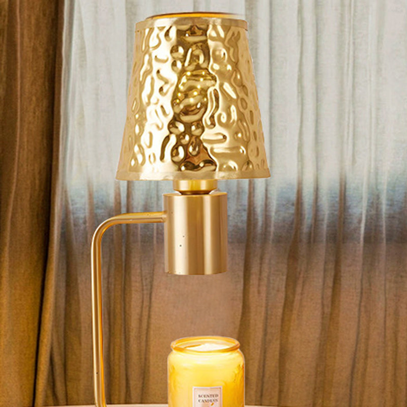 Contemporary Retro Iron And Wood Column And Water Ripple Design 1-Light Melting Wax Table Lamp For Bedside