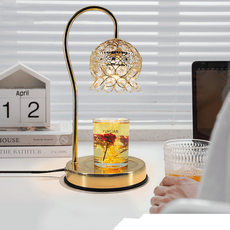Traditional European Crystal Iron And Marble Valley Round 1-Light Melting Wax Table Lamp For Bedside