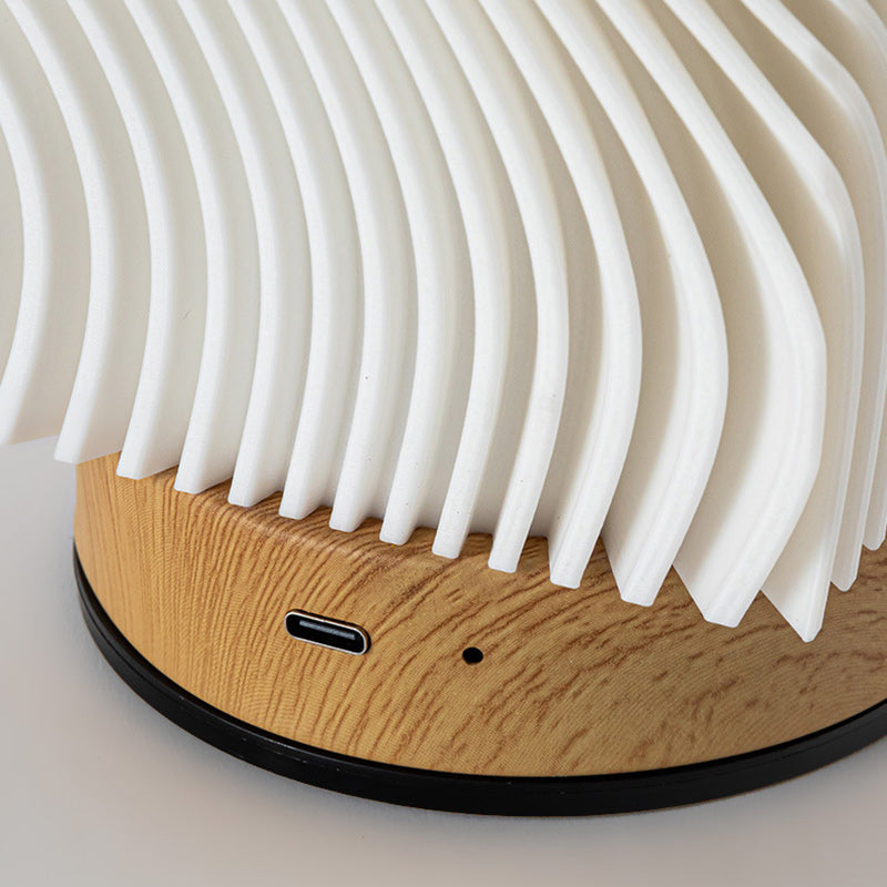 Contemporary Nordic Rechargeable Acrylic Wood Cylinder With Ripple Texture LED Table Lamp Night Light For Bedside