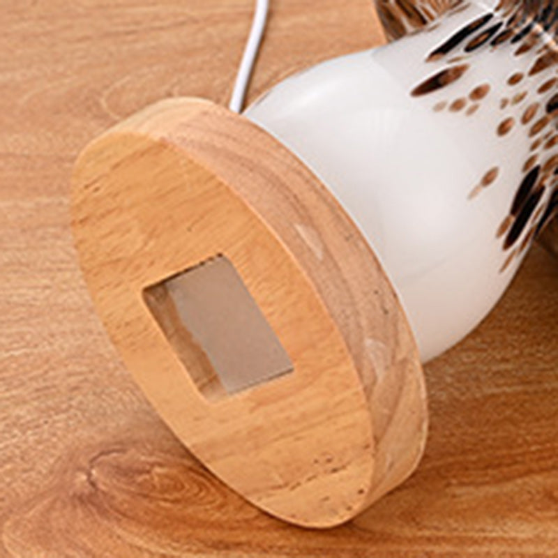 Modern Art Deco Rechargeable Glass & Wood Mushroom LED Table Lamp Night Light For Bedroom