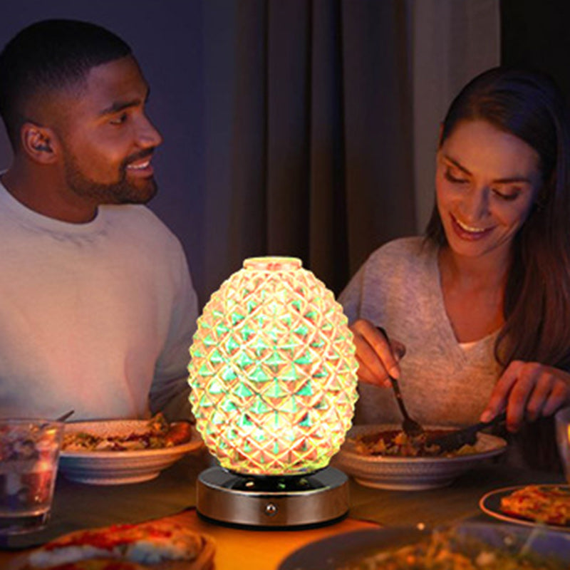 Modern Art Deco Rechargeable Glass & Metal Spherical Pineapple Ripple LED Table Lamp Night Light For Bedroom