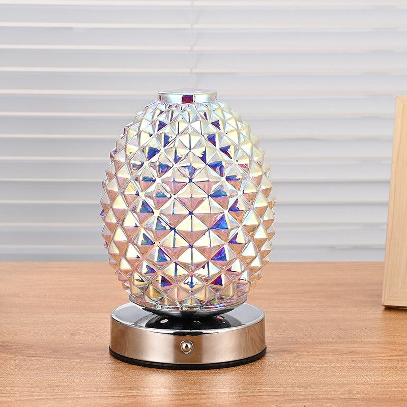 Modern Art Deco Rechargeable Glass & Metal Spherical Pineapple Ripple LED Table Lamp Night Light For Bedroom
