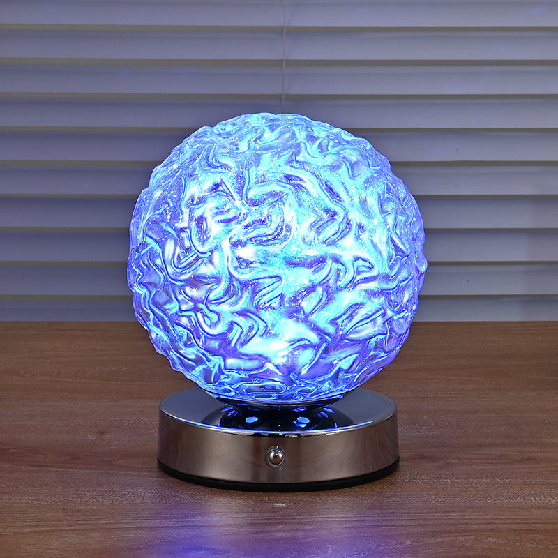 Modern Art Deco Rechargeable Glass & Metal Spherical Pineapple Ripple LED Table Lamp Night Light For Bedroom