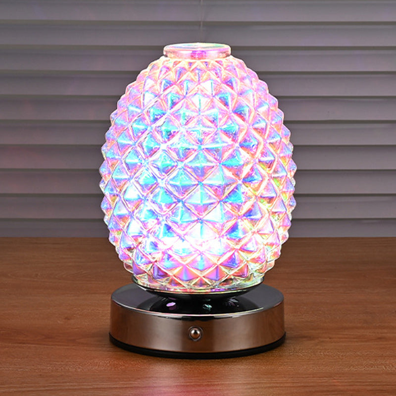 Modern Art Deco Rechargeable Glass & Metal Spherical Pineapple Ripple LED Table Lamp Night Light For Bedroom