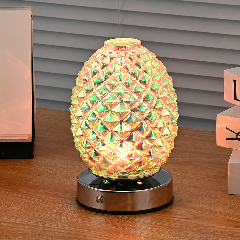 Modern Art Deco Rechargeable Glass & Metal Spherical Pineapple Ripple LED Table Lamp Night Light For Bedroom