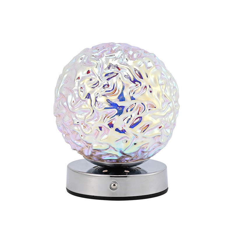 Modern Art Deco Rechargeable Glass & Metal Spherical Pineapple Ripple LED Table Lamp Night Light For Bedroom