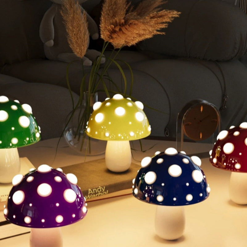 Modern Art Deco Rechargeable Iron & PC Mushroom LED Table Lamp Night Light For Bedroom