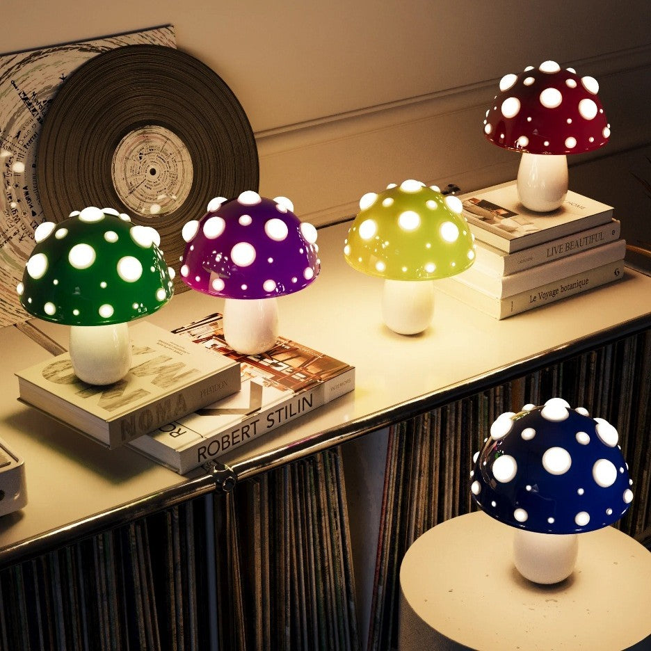 Modern Art Deco Rechargeable Iron & PC Mushroom LED Table Lamp Night Light For Bedroom