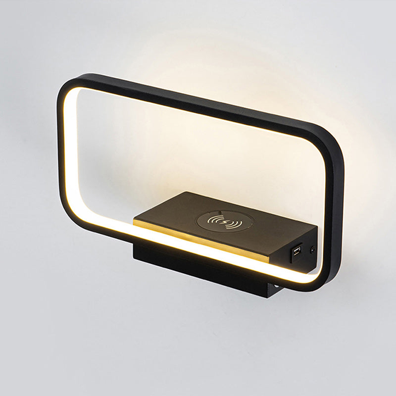 Modern Minimalist Iron Aluminum Resin Rectangular Wireless Phone Charging LED Wall Sconce Lamp For Bedside