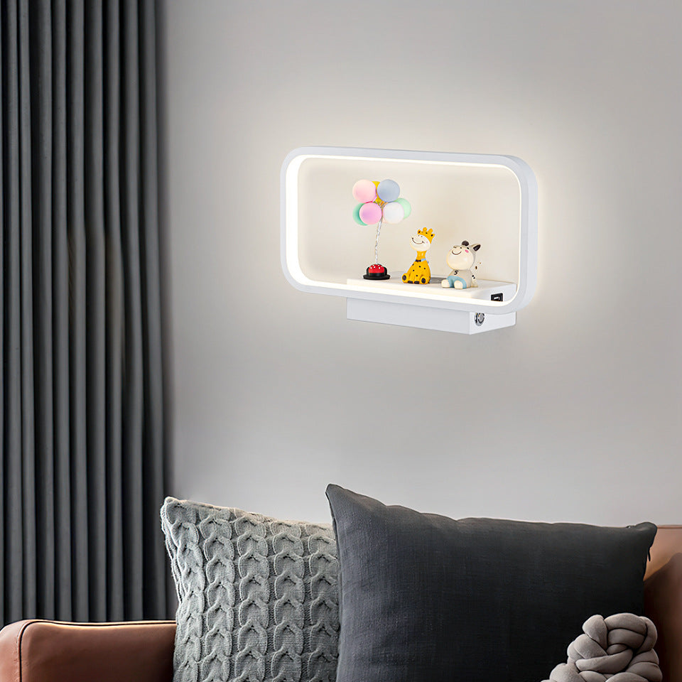 Modern Minimalist Iron Aluminum Resin Rectangular Wireless Phone Charging LED Wall Sconce Lamp For Bedside