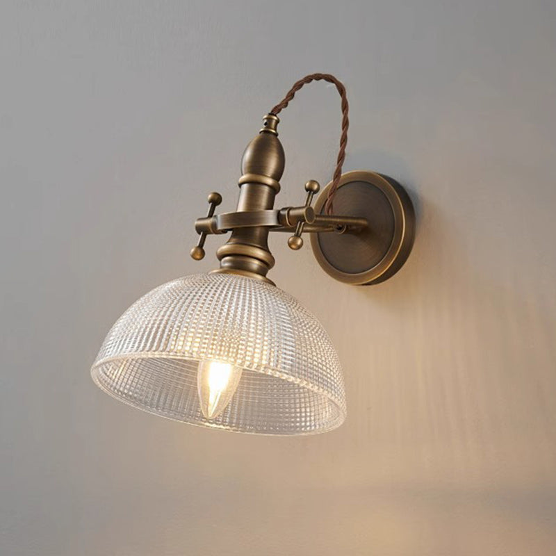 Traditional Vintage Brass Glass Semi-Circular Trumpet Adjustable 1-Light Wall Sconce Lamp For Bedside