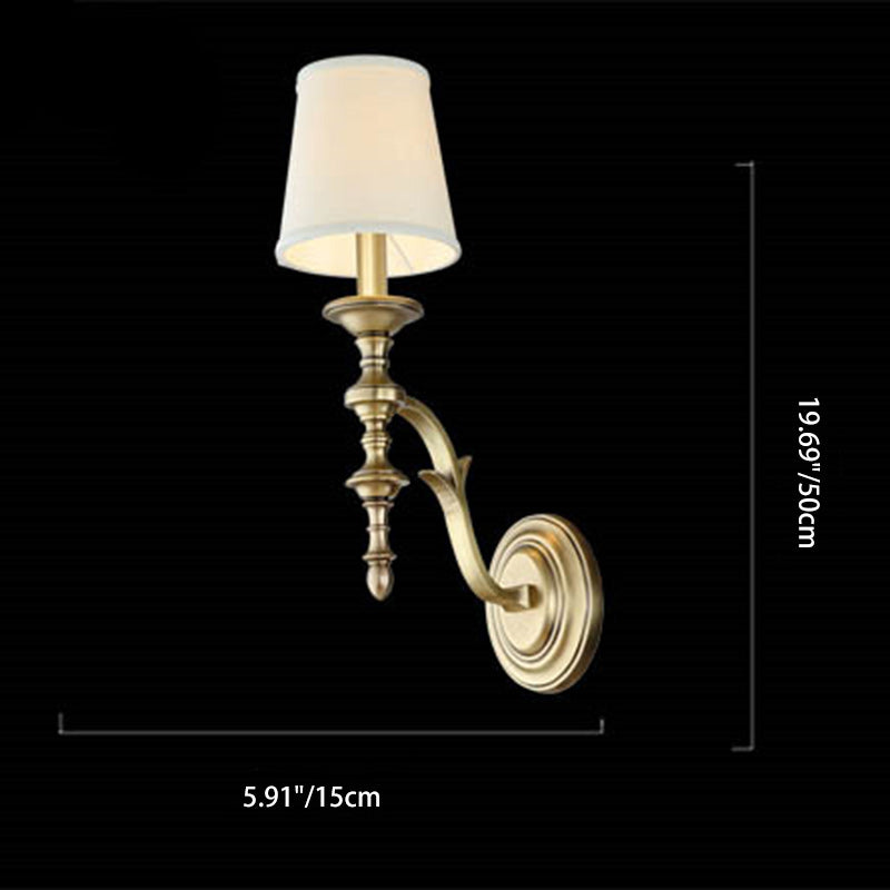Modern Mid-Century Brass Fabric Cylindrical 1/2-Light Wall Sconce Lamp For Bedroom & Hallway