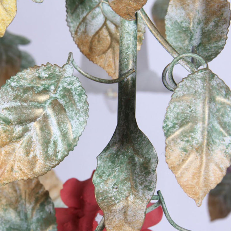 Traditional Farmhouse Iron Ceramic Glass Rose Floral Decorative 5-Light Wall Sconce Lamp For Living Room And Bedroom
