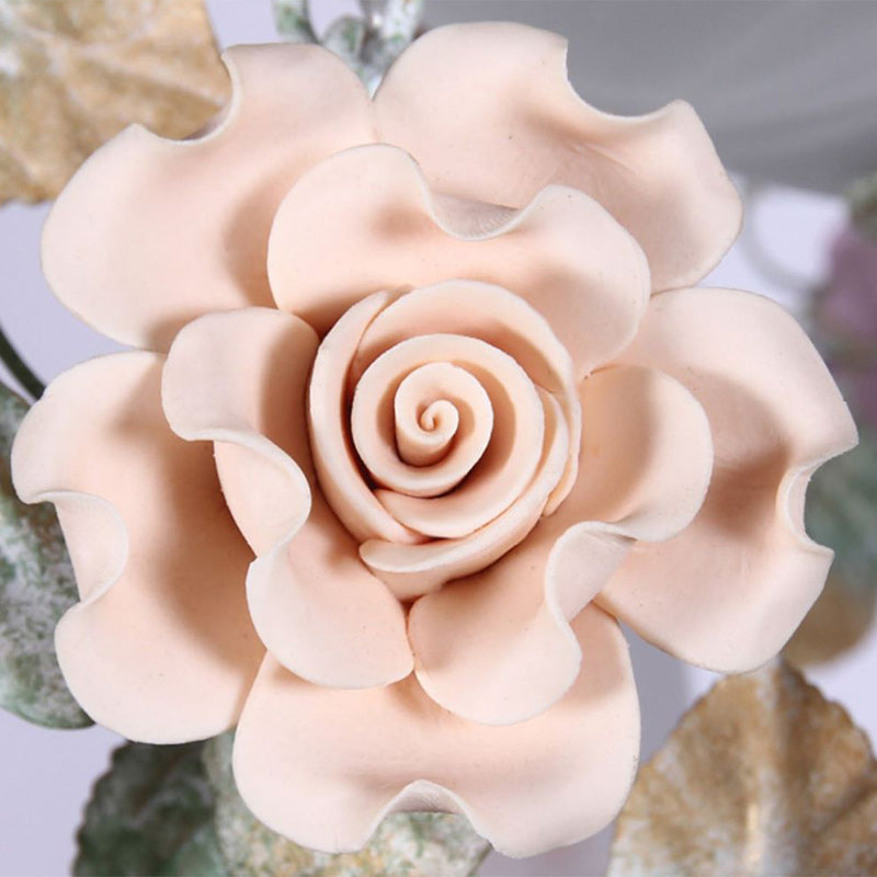 Traditional Farmhouse Iron Ceramic Glass Rose Floral Decorative 5-Light Wall Sconce Lamp For Living Room And Bedroom