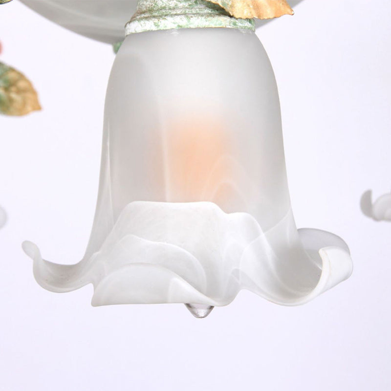 Traditional Farmhouse Iron Ceramic Glass Rose Floral Decorative 5-Light Wall Sconce Lamp For Living Room And Bedroom