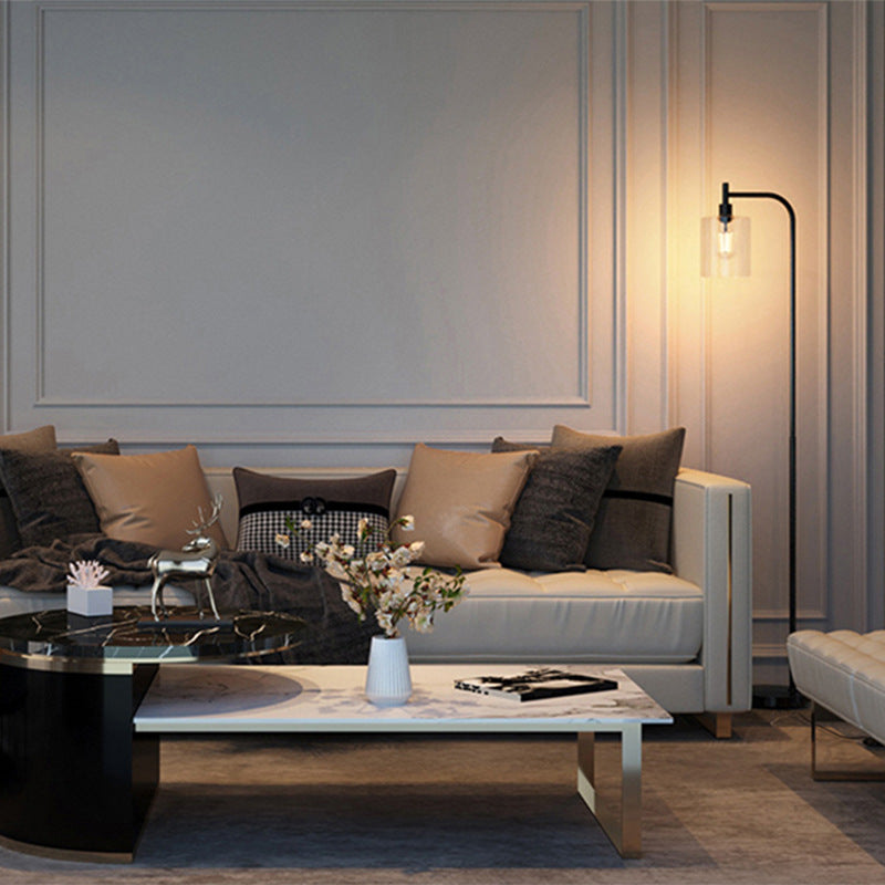 Modern Minimalist Iron Glass Pillar 1-Light Standing Floor Lamp For Living Room And Bedroom