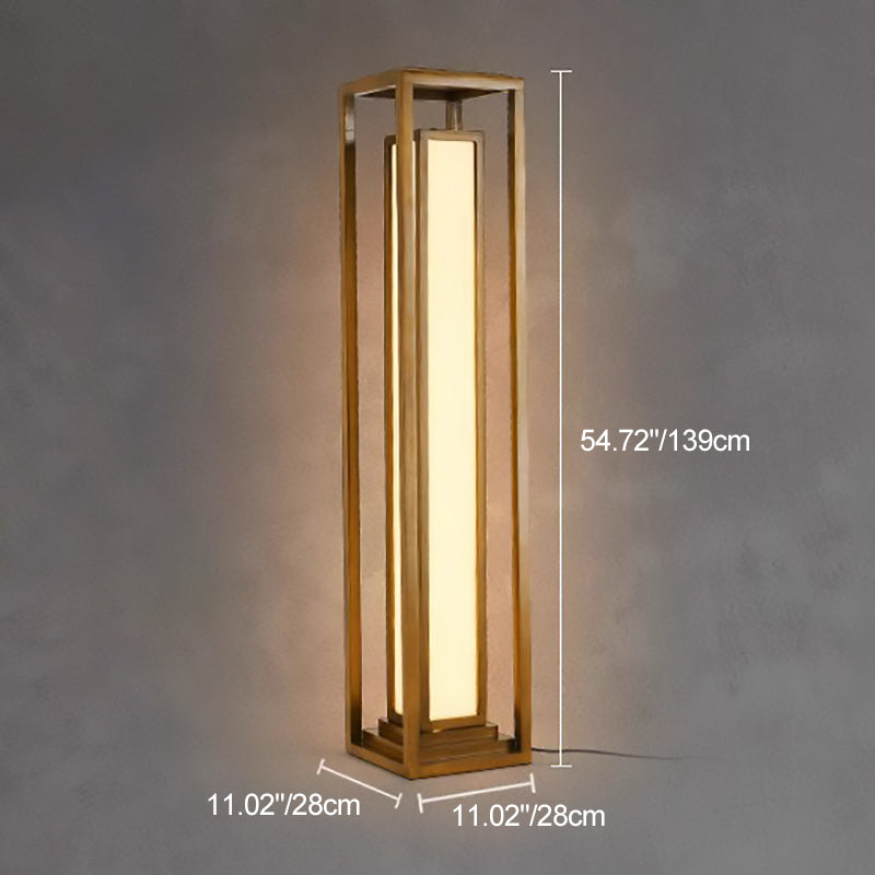 Traditional Japanese Ash Wood Fabric Cuboid LED Floor Lamp For Living Room And Bedroom