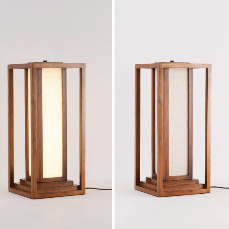Traditional Japanese Ash Wood Fabric Cuboid LED Floor Lamp For Living Room And Bedroom
