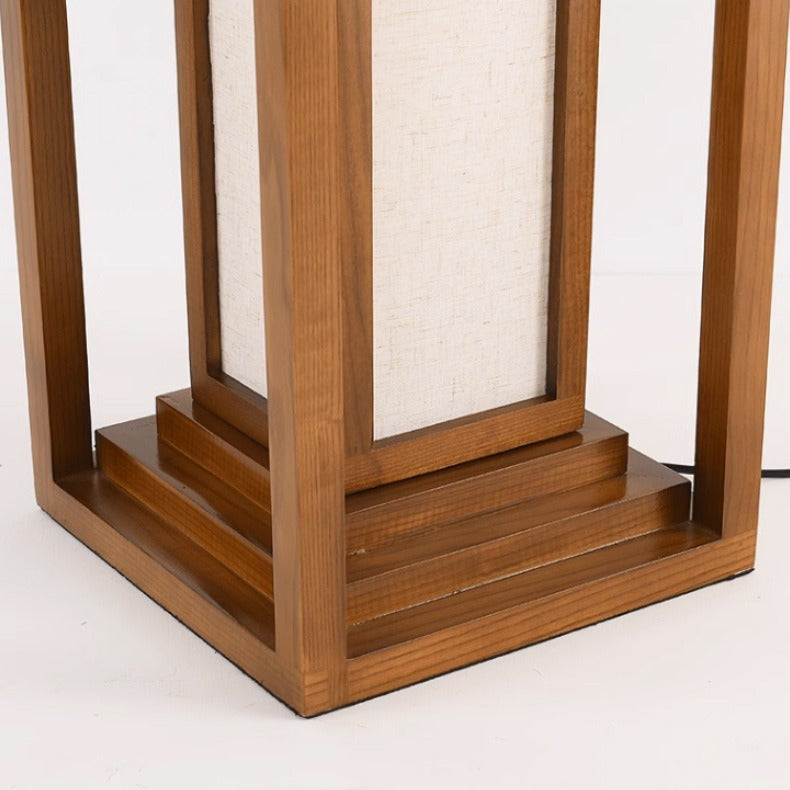 Traditional Japanese Ash Wood Fabric Cuboid LED Floor Lamp For Living Room And Bedroom