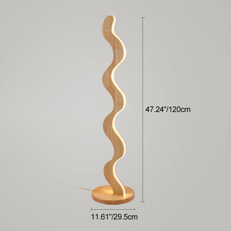 Contemporary Creative Oak & Acrylic Wavy LED Standing Floor Lamp For Living Room And Bedroom