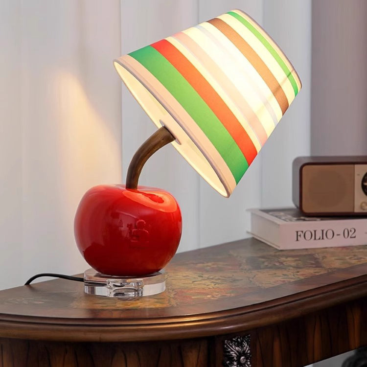 Contemporary Creative Resin & Fabric Tilted Apple 1-Light Table Lamp For Bedroom
