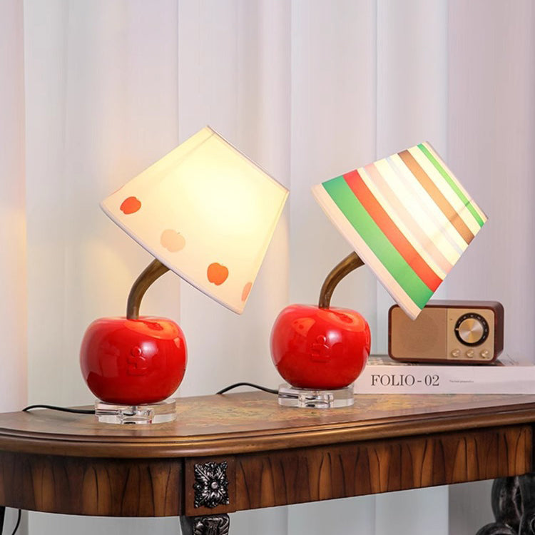 Contemporary Creative Resin & Fabric Tilted Apple 1-Light Table Lamp For Bedroom