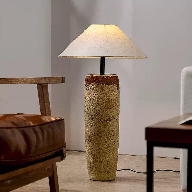 Traditional Japanese Ceramic & Fabric Jar-Shaped 1-Light Standing Floor Lamp For Living Room