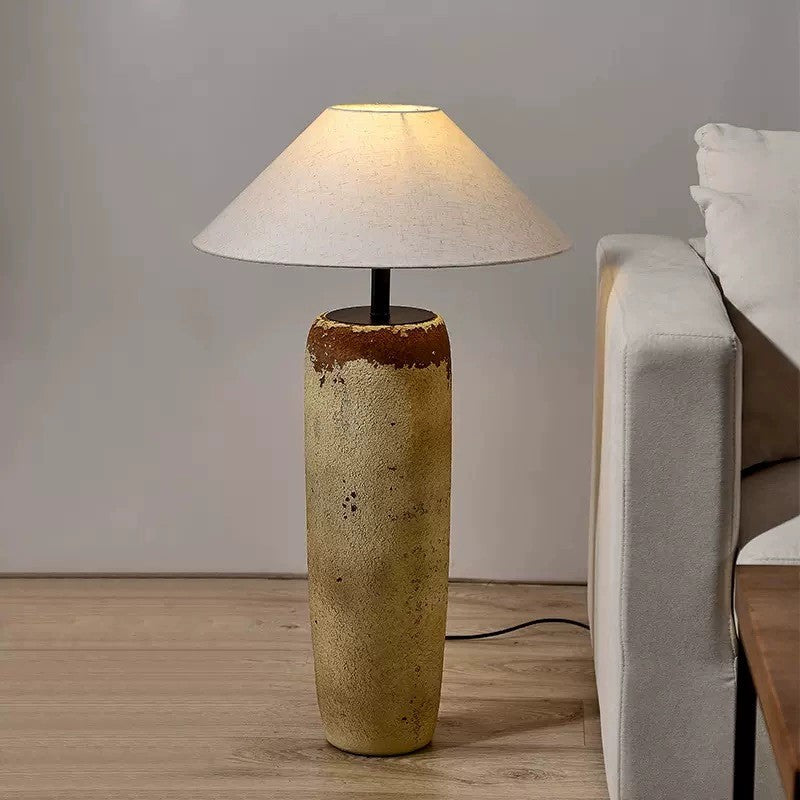 Traditional Japanese Ceramic & Fabric Jar-Shaped 1-Light Standing Floor Lamp For Living Room