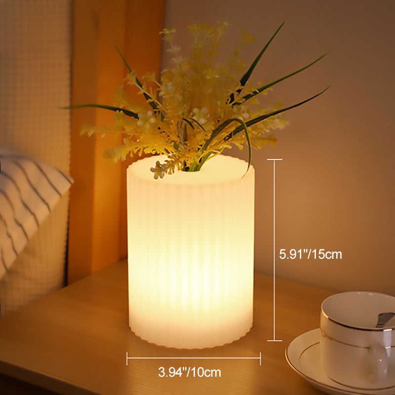 Contemporary Nordic Rechargeable PE Gourd & Striped Cylinder Flower Vase LED Table Lamp Night Light For Bedside