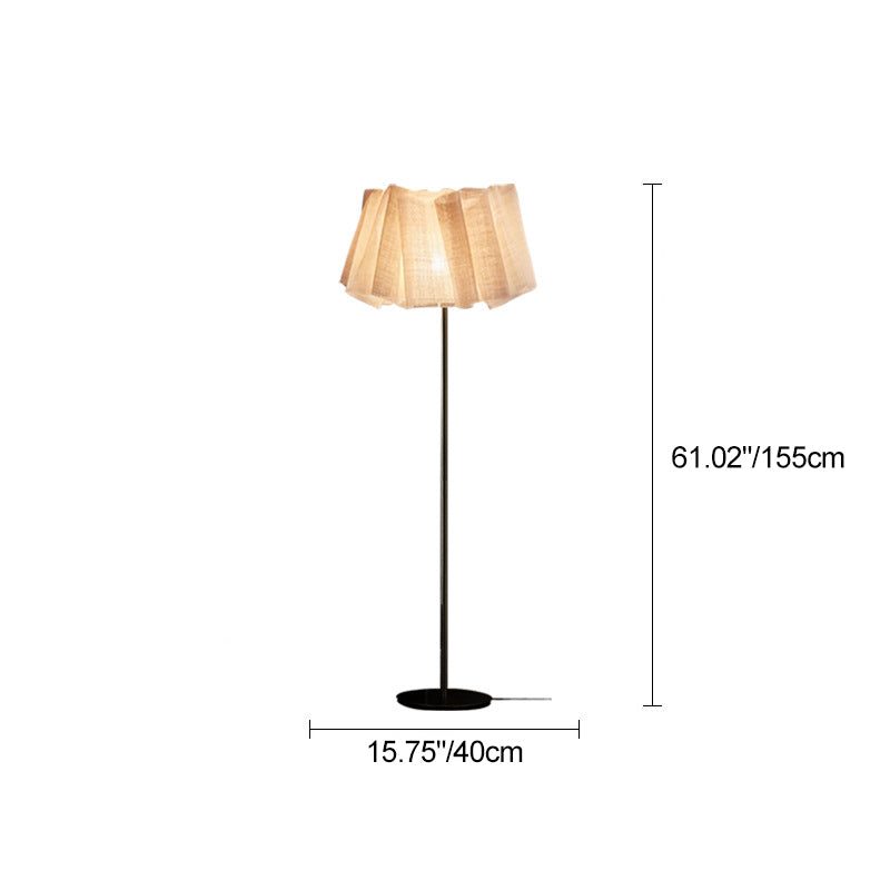 Traditional Japanese Marble Fabric & Metal Pleated 1-Light Standing Floor Lamp For Living Room And Bedroom