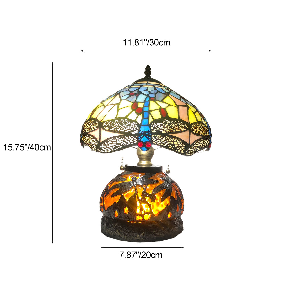 Traditional Tiffany Glass & Resin Dragonfly 3-Light Table Lamp For Living Room And Bedroom