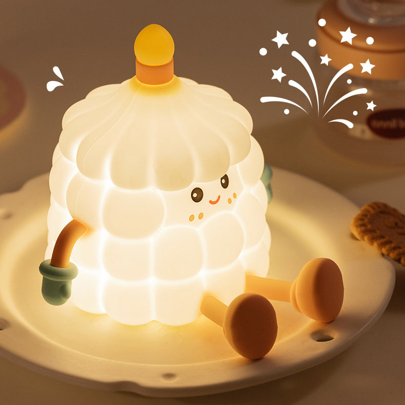 Contemporary Creative Silicone ABS Cute Birthday Cake LED Rechargeable Night Light Table Lamp For Bedroom
