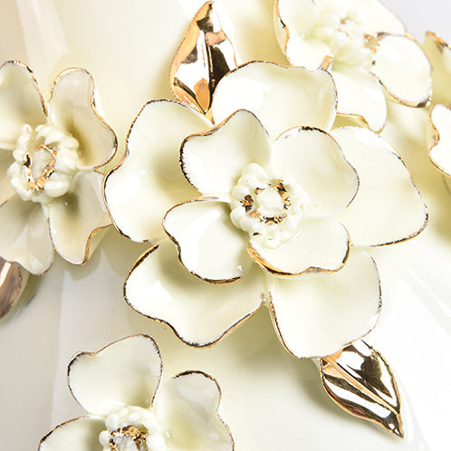 Contemporary Nordic Ceramic Fabric Floral Column 1-Light Table Lamp For Bedroom And Living Room