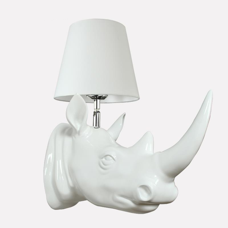 Contemporary Creative Resin And Fabric Rhino 1-Light Wall Sconce Lamp For Bedside
