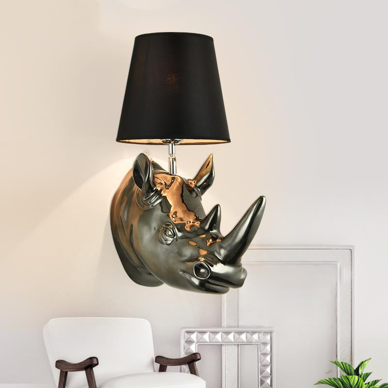 Contemporary Creative Resin And Fabric Rhino 1-Light Wall Sconce Lamp For Bedside