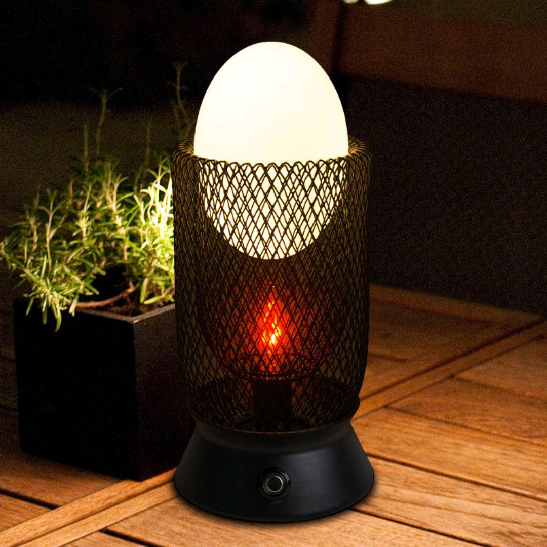 Contemporary Retro Iron And Glass Egg Cage Flame 1-Light LED Rechargeable Table Lamp Night Light For Bedroom And Dining Room