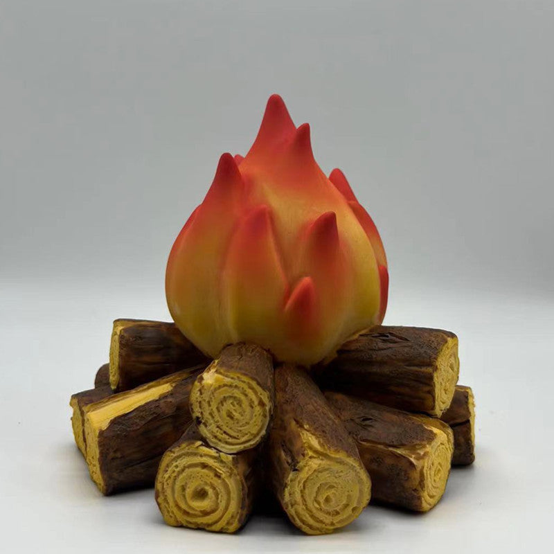 Modern Art Deco Battery Resin Simulated Firewood Flame LED Table Lamp Night Light For Bedroom