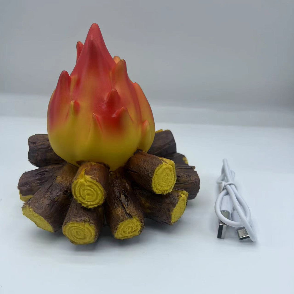 Modern Art Deco Battery Resin Simulated Firewood Flame LED Table Lamp Night Light For Bedroom