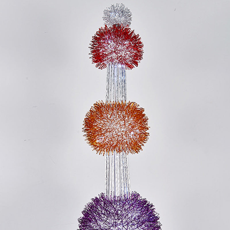 Contemporary Creative Weaving Aluminum Wire Tower & Floral Ball LED Standing Floor Lamp For Bedroom & Living Room