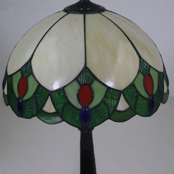 Traditional Tiffany Glass & Zinc Alloy Leaf Dome 1-Light Table Lamp For Bedroom & Living Room