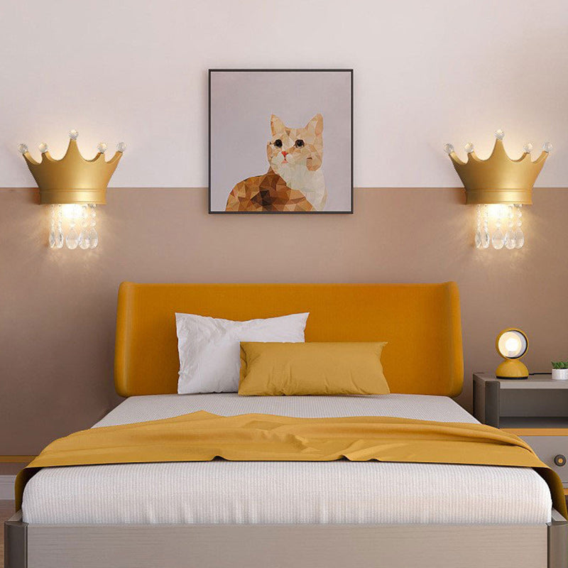 Contemporary Creative Kids Resin Crystal Crown LED Wall Sconce Lamp For Bedside