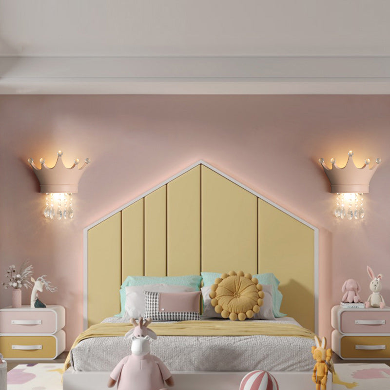 Contemporary Creative Kids Resin Crystal Crown LED Wall Sconce Lamp For Bedside