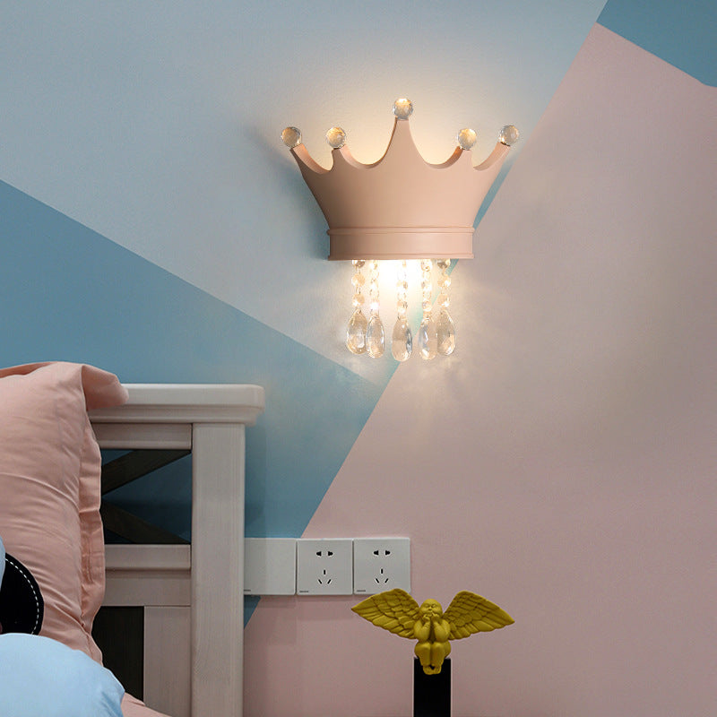 Contemporary Creative Kids Resin Crystal Crown LED Wall Sconce Lamp For Bedside