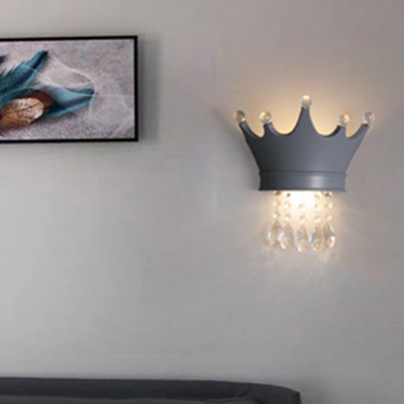 Contemporary Creative Kids Resin Crystal Crown LED Wall Sconce Lamp For Bedside