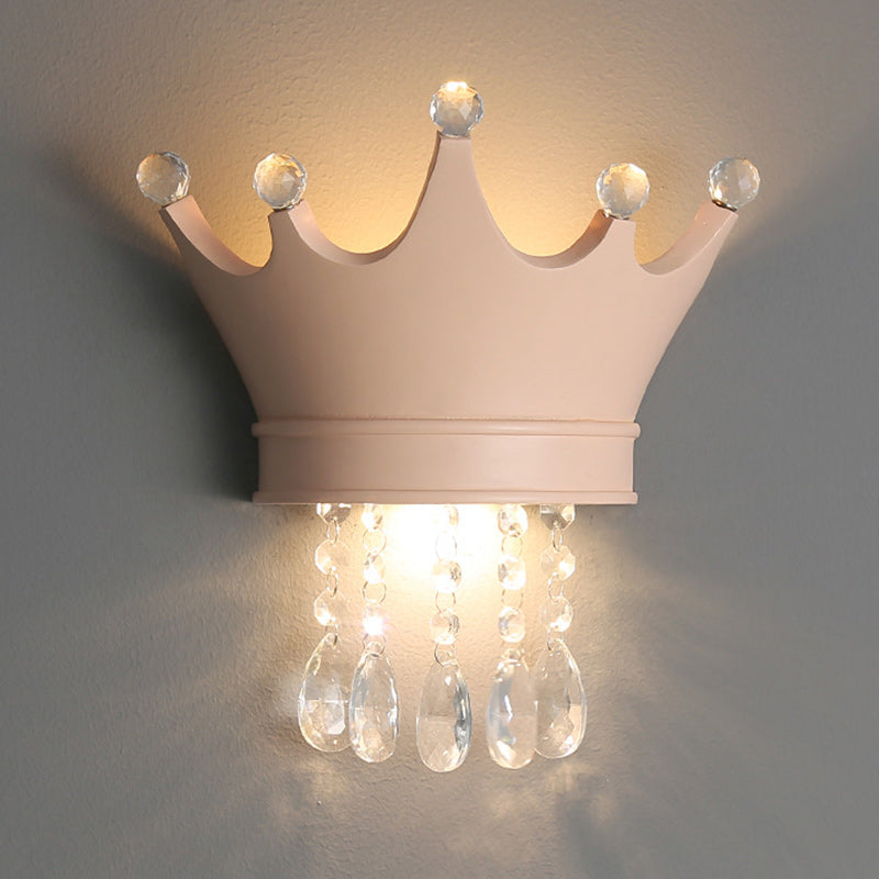 Contemporary Creative Kids Resin Crystal Crown LED Wall Sconce Lamp For Bedside