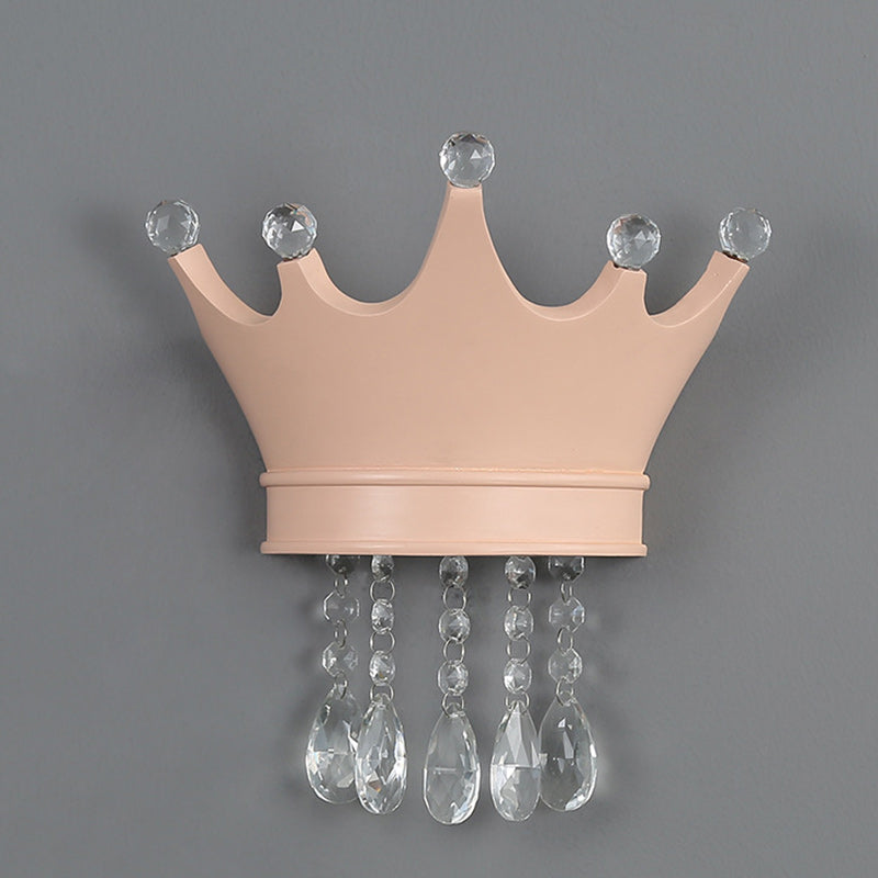 Contemporary Creative Kids Resin Crystal Crown LED Wall Sconce Lamp For Bedside