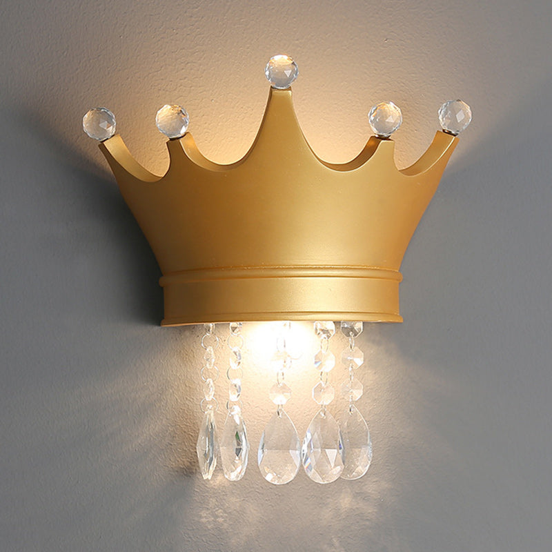 Contemporary Creative Kids Resin Crystal Crown LED Wall Sconce Lamp For Bedside
