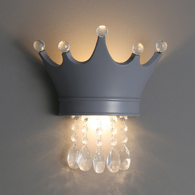 Contemporary Creative Kids Resin Crystal Crown LED Wall Sconce Lamp For Bedside